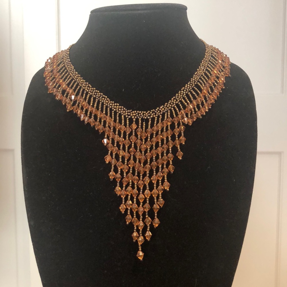 Vintage Bronze Beaded Chandelier Necklace